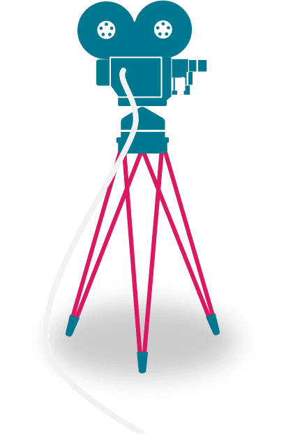 A animated camera and stand in blue and ed with transparent background