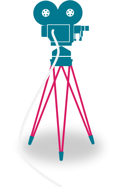 A animated camera and stand in blue and ed with transparent background